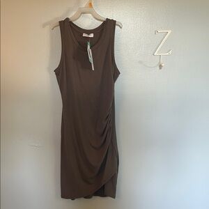 Gilli Asymmetrical Sleeveless Dress in Brown